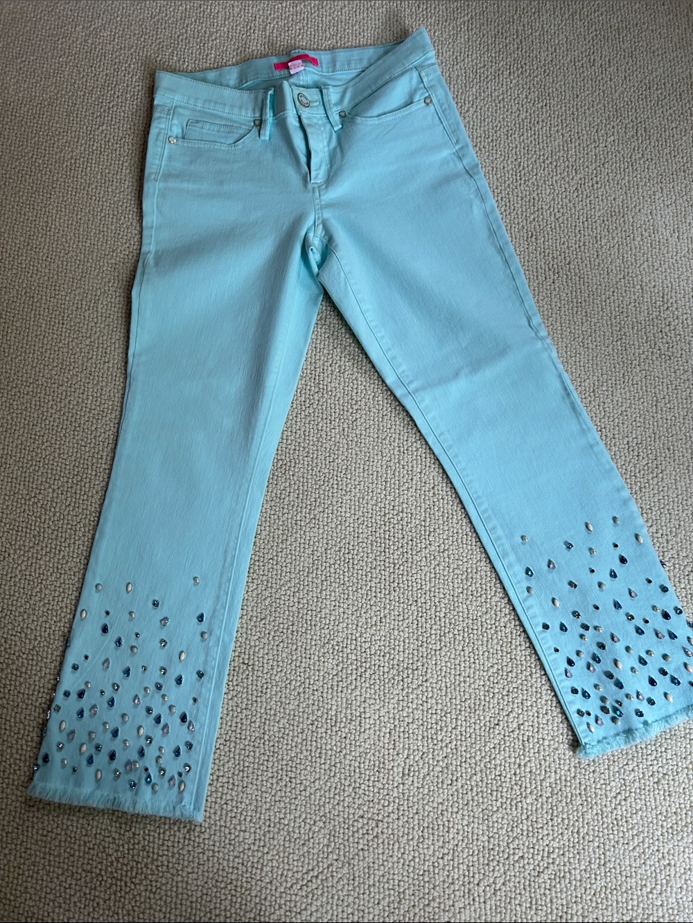 Lilly Pulitzer Embellished Turquoise Jeans with Crystal beading and Frayed Hem - Picture 5 of 5
